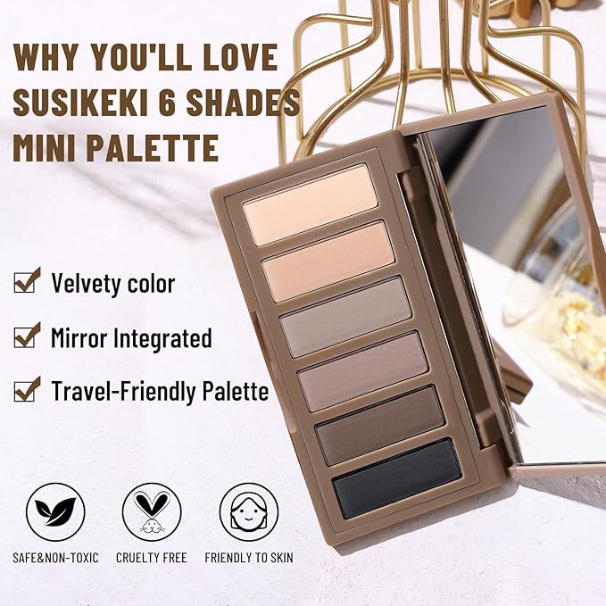 6 Colors Mini Naked Eyeshadow Makeup Palette Neutral Nude Smoky Eye Shadow Taupe & Brown Matte Make Up Pallet with Mirror Highly Pigmented Long Lasting Waterproof Travel Size Gift Kit 01-Velvo Beauty