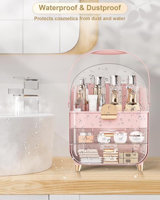 Makeup Organizer, Skincare Holder Bathroom Counter Organizer, Storage Box Cosmetic Display Cases, Teen Girl Gifts Trendy Stuff Make up Organizers for Vanity, Dresser, Countertop (Pink)-Velvo Beauty