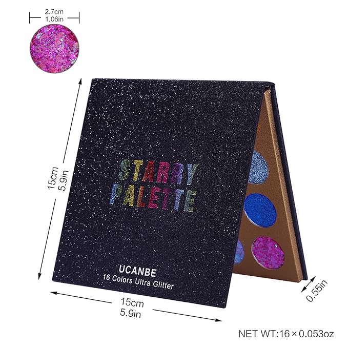 UCANBE Pro Glitter Eyeshadow Palette - Professional 16 Colors - Chunky & Fine Pressed Glitter Eye Shadow Powder Makeup Pallet Highly Pigmented Ultra Shimmer for Face Body-Velvo Beauty