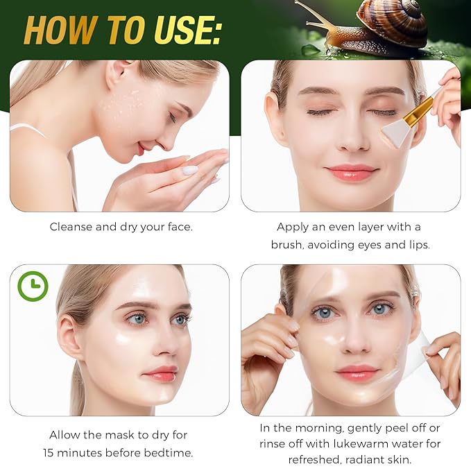 9000PPM Snail Mucin Overnight Wrapping Peel Off Mask for Intensive Hydrating, Skin Barrier Repairing, Reducing Sagging/Wrinkles/Fine Lines, 2.53 Oz/75 ML-Velvo Beauty