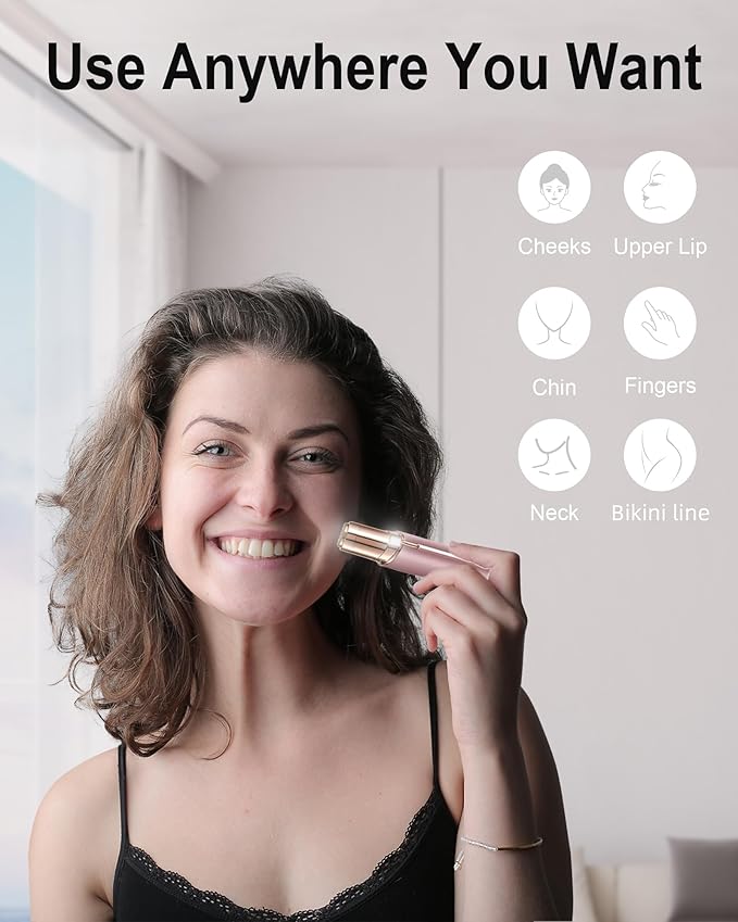 Facial Hair Removal for Women, Painless Womens Facial Hair Remover with 2 Replacement Heads, Lipstick-Sized, USB Rechargeable, Facial Hair Remover for Upper Lip,Chin,Peach Fuzz,Mustache (Pink)-Velvo Beauty