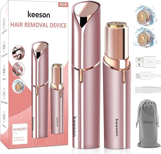 Facial Hair Removal for Women, Painless Womens Facial Hair Remover with 2 Replacement Heads, Lipstick-Sized, USB Rechargeable, Facial Hair Remover for Upper Lip,Chin,Peach Fuzz,Mustache (Pink)-Velvo Beauty