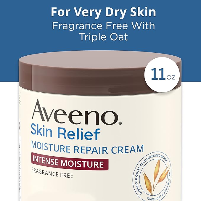 Aveeno Skin Relief Intense Moisture Repair Body Cream with Triple Oat & Shea Butter Formula, Helps Relieve & Restore Extra-Dry Skin with Long-Lasting Moisture, Fragrance-Free, 11 oz-Velvo Beauty