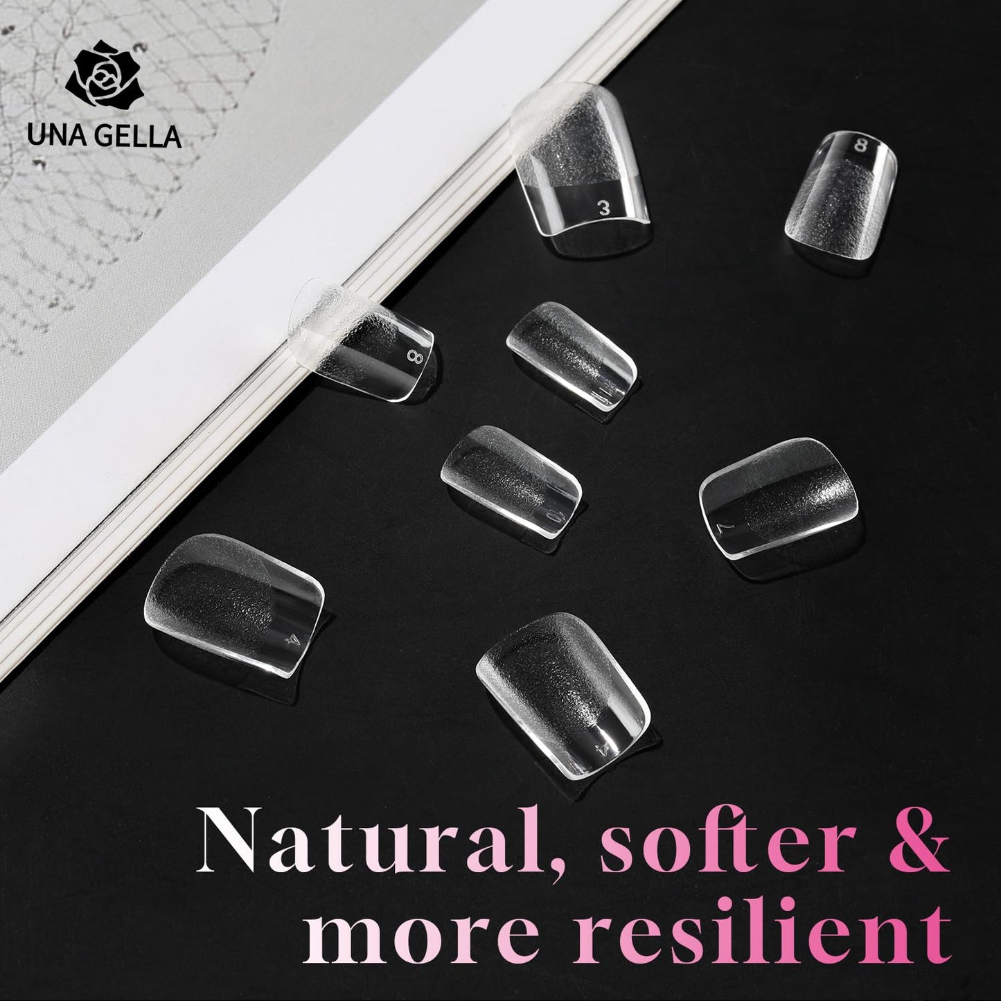 UNA GELLA Extra Short Square Nail Tips, 312pcs XS Square Gel Nail Tips, Soft Gel Full Cover Half Matte No Need File Acrylic Fake Nails for Nail Extension Home DIY Nail Salon 12 Sizes-Velvo Beauty