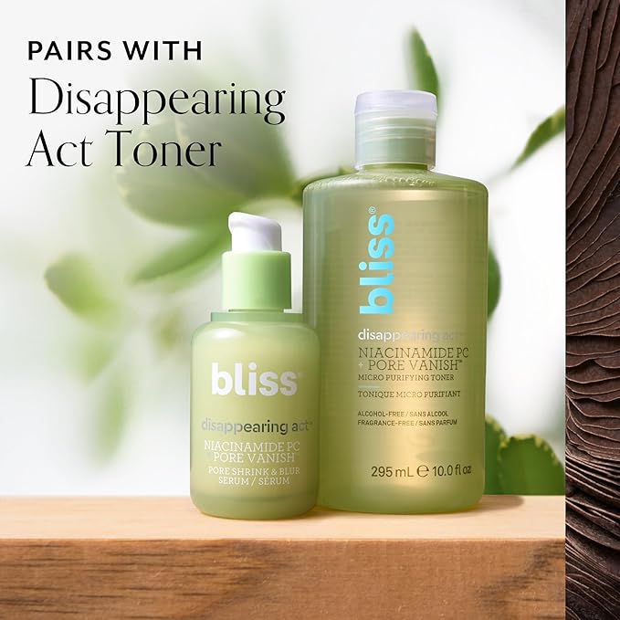 Bliss Niacinamide + Pore Vanish Complex Disappearing Act Serum – With Vitamin B3 + Green Tea - Reduces Pores & Dark Spots - Achieve Glass Skin - Clean, Cruelty-Free - 1 Fl Oz-Velvo Beauty