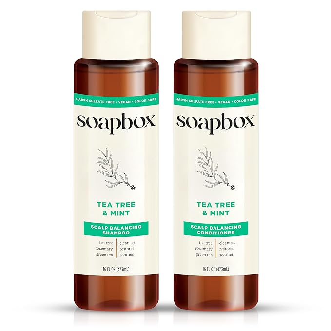 Soapbox Tea Tree Shampoo and Conditioner Set, Scalp Balancing with Tea Tree Oil, Jojoba Oil, Aloe and Shea Butter to Clean and Purify for All Hair Types, 16 Ounces Each (Pack of 2)-Velvo Beauty