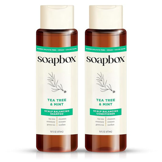 Soapbox Tea Tree Shampoo and Conditioner Set, Scalp Balancing with Tea Tree Oil, Jojoba Oil, Aloe and Shea Butter to Clean and Purify for All Hair Types, 16 Ounces Each (Pack of 2)-Velvo Beauty