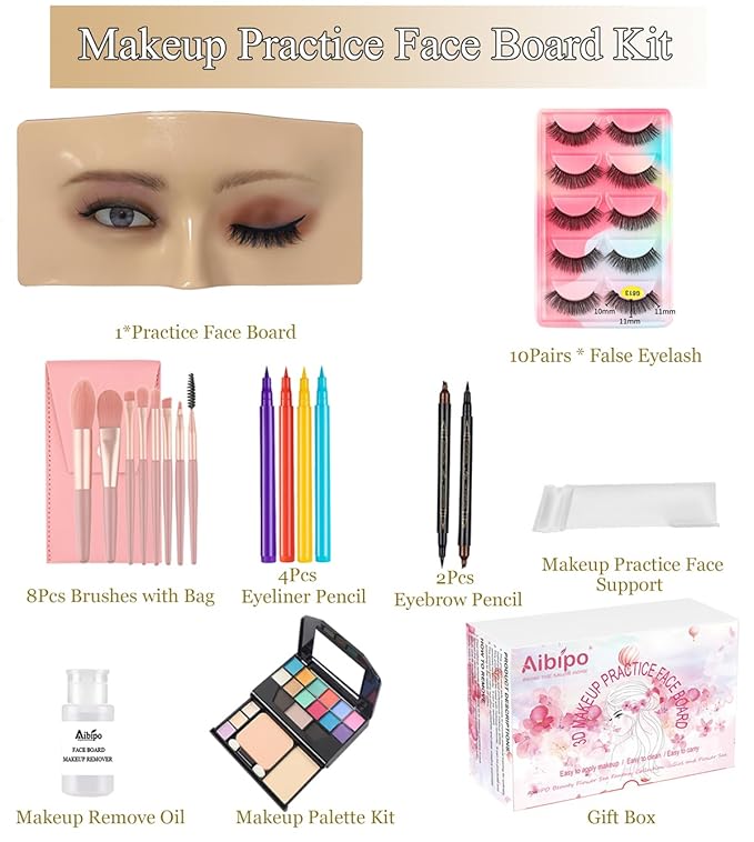 Makeup Practice Face, Makeup Mannequin Face with Makeup Practice Face Board, 3D Reusable Practice Eye Makeup Face Eyeshadow Mannequin for Professional Makeup Artists and Beginner to Practice Makeup-Velvo Beauty