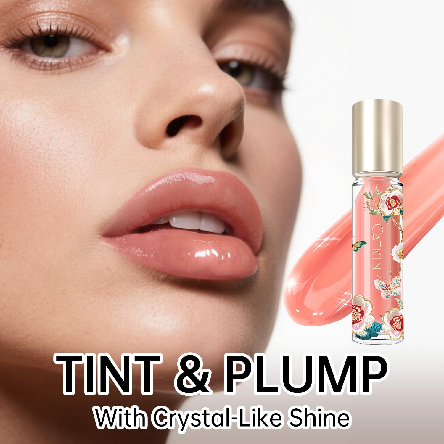 CATKIN Lip Plumper Gloss, Tinted Lip Serum with Hyaluronic Acid & Jojoba Oil, Non-sticky Volumizing Hydrating Formula for a High Shine Maximum 3D Look, Plump & Soft Lips 0.12 Fl Oz-C05 Chocolate Amber-Velvo Beauty