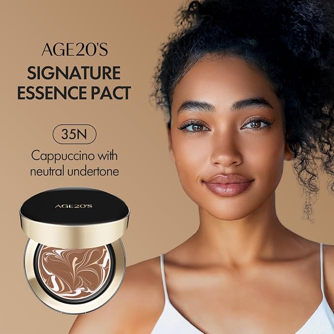 AGE20'S Signature Essence Pact SPF 50+ | Pack of 1 | 35N CAPPUCCINO | Cream Foundation, Dewy Finish, Natural Coverage | Korean Cushion Foundation-Velvo Beauty
