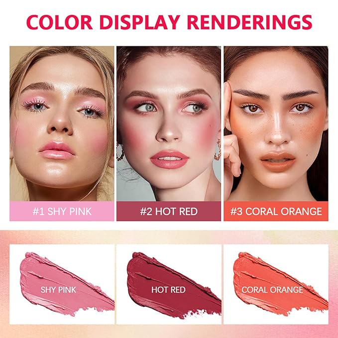 Cream Red Blush Stick,Multi-Use Makeup Milk Blush Stick,Long Lasting Natural Blush Makeup 2-in-1 Cheek and Lip Tint,Waterproof Vegan Tinted Moisturizer Matte Blush Stick for Cheeks and Lip-Velvo Beauty