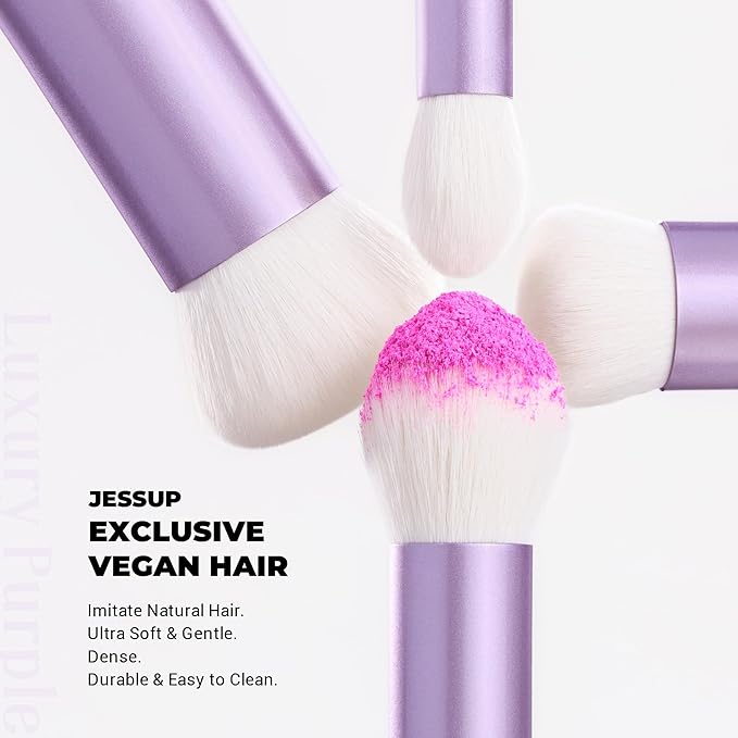 Jessup Makeup Brushes Set 4pcs Face Kabuki Brush for Foundation Contour Powder Blush Bronzer and Highlighter, Premium Synthetic Fiber Cruelty-Free, Luxury Purple T517-Velvo Beauty