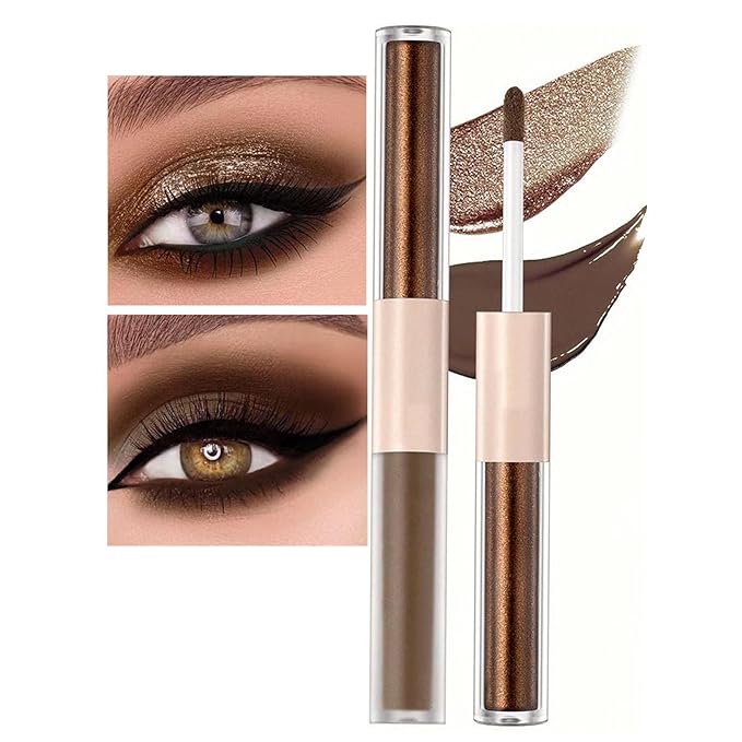 Dark Brown Liquid Eyeshadow Bronze Matte Metallic Double Ended Glitter Eyeshadow Sticks For Eyes Pencil Primer Base Quick Drying Waterproof Long Lasting Highlight Stick Shadow Pen Eye Makeup(#5)-Velvo Beauty