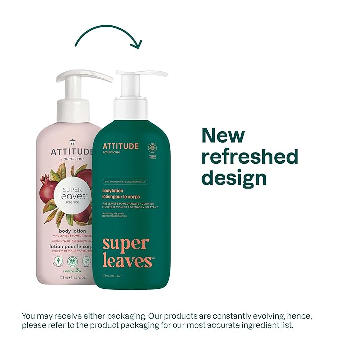 ATTITUDE Body Lotion, EWG Verified Moisturizer, Vegan Skin Care Products, Non-Greasy, Hydrating for Dry Skin, Cruelty Free, Glowing, Vine Leaves and Pomegranate, 16 Fl Oz-Velvo Beauty