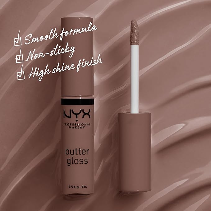 NYX PROFESSIONAL MAKEUP Butter Gloss Brown Sugar, Non-Sticky Lip Gloss - Cinnamon Roll (Grey Brown)-Velvo Beauty