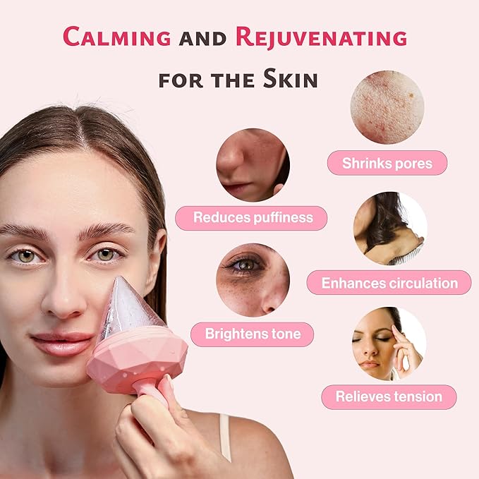 Rena Chris Ice Roller for Face: Diamond Ice Facial Roller, Reach Detailed Areas, De-Puff Eye Bags, Reusable Silicone Massage Ice Mold with Face Wash Wristband, Skin Care Tools for Women(Pink)-Velvo Beauty