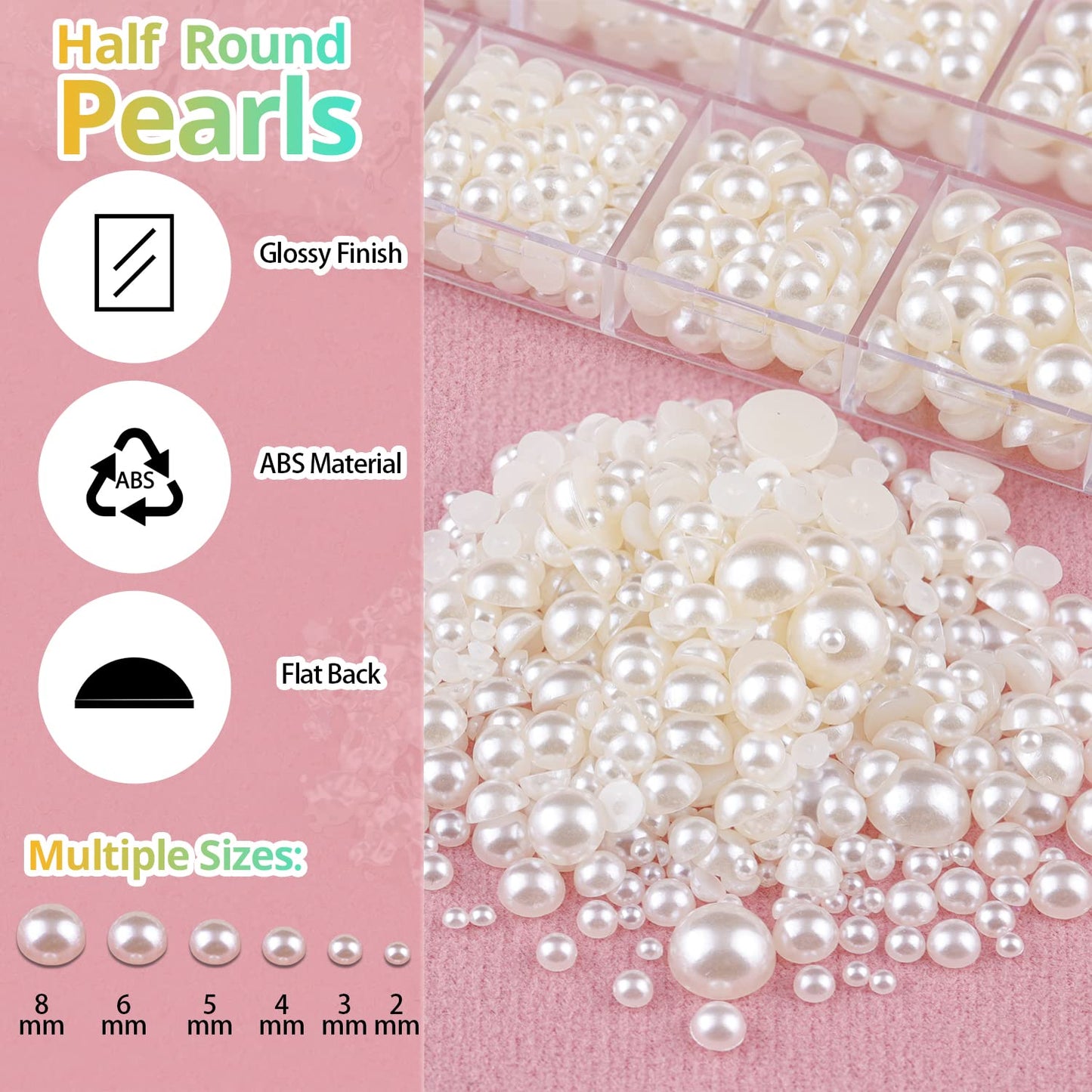 Colorful Flatback Face Gems and Beige Pearls for Makeup with Quick Dry Glue, Half Round Pearls Nail Art Rhinestones Glass Crystal Beads for Make-up Deco with Pickup Pencil + Tweezer-Velvo Beauty