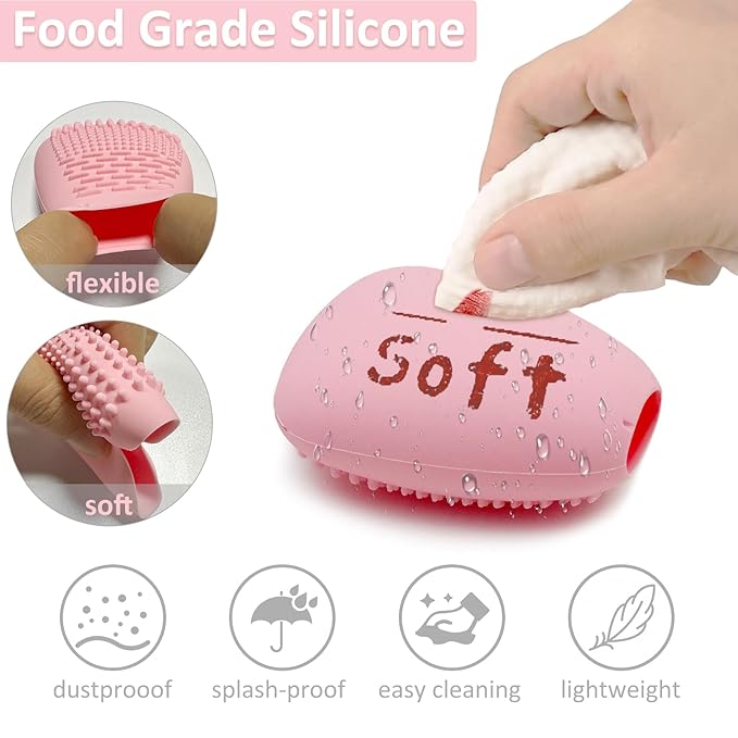 Silicone Travel Make-up Brush Holder with Cleaner Mat Pad, Organizer Case Covers for Foundation Eye Lip Brushes Storage Cleaning, Gift for Women Girl-friend Mother Wife, 5-Pcs Large + 7 Small, Pink-Velvo Beauty