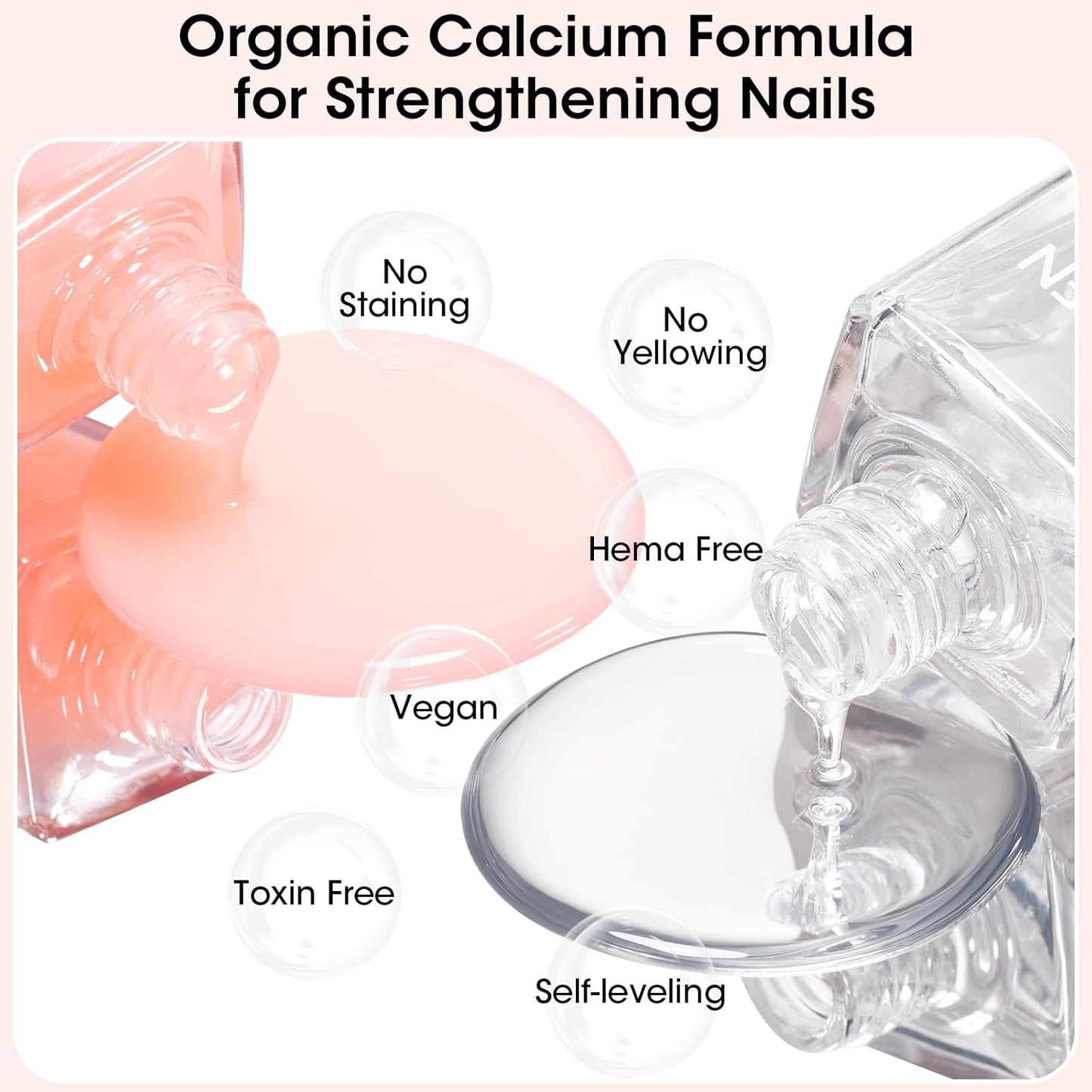 Gellen Clear Nail Polish Base Top Coat, No Wipe Shine Top Coat & 4-In-1 Tinted Nude Base Coat Strengthens Nails - Calcium, Quick Dry Natural Color Regular Nail Polish, Not UV Gel, Hema Free, Non-toxic-Velvo Beauty