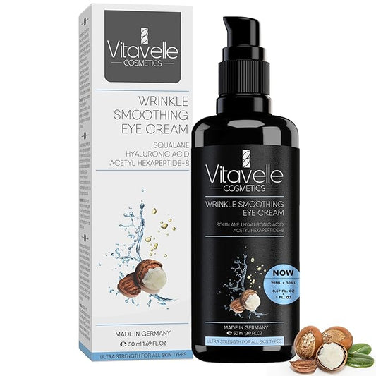 Smoothing Eye Cream for Wrinkles- Anti Aging Eye Cream for Dark Circles and Puffiness, Under Eye Cream for Dark Circles & Wrinkles, Under Eye Cream with Hyaluronic Acid (Squalane (50 ml))-Velvo Beauty