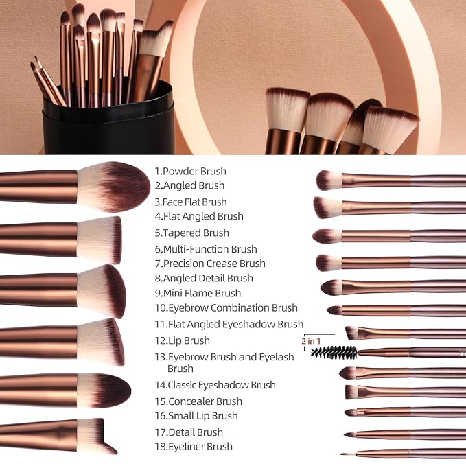 BS-MALL Makeup Brush Set 18 Pcs Premium Synthetic Foundation Powder Concealers Eye shadows Blush Makeup Brushes with black case (B-Brown)-Velvo Beauty