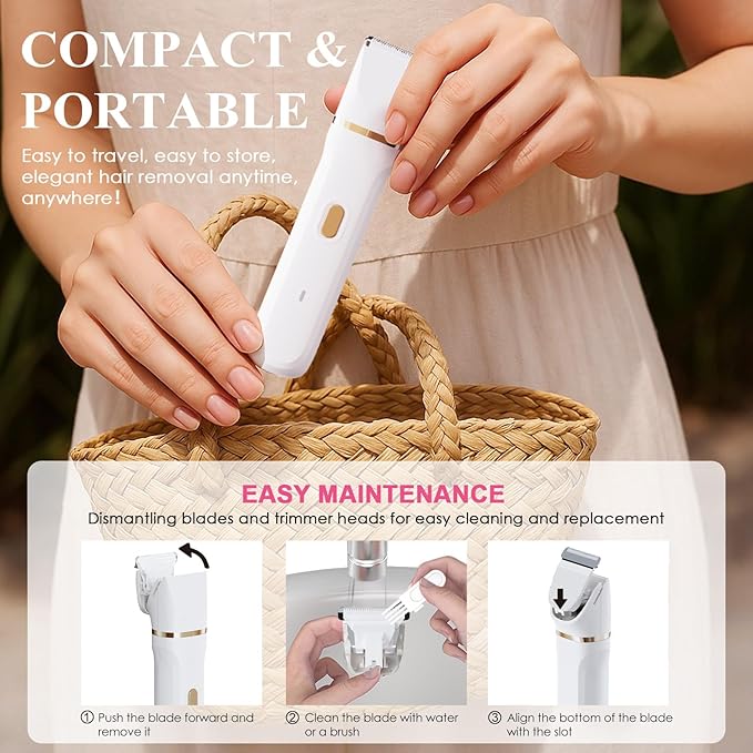 Bikini Trimmer for Women - 5 in 1 Electric Razors for Ladys Pubic Facial Nose Body Leg Hair Removal, Waterproof Electric Shaver for Women Private Area Sensitive Skin, Personal Hair Trimmer-Velvo Beauty