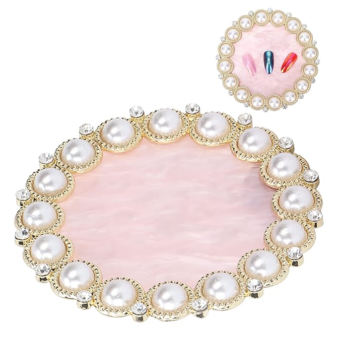 Resin Stone Nail Art Palette, Nail Art Display Board Cosmetic Nail Mixing Palette Drawing Color Mixing Nail Art Painting Gel Palette Tips Display Plate(Golden)-Velvo Beauty