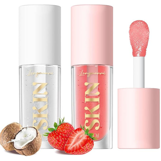 LANGMANNI Lip Oil,No-Sticky Gloss Lip Balm Lip Care,Fruit Flavoured Lip Oil For Dry Lip's Moisturizing Hydrating And Nourishing (Strawberry+Coco)-Velvo Beauty