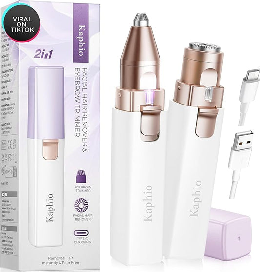 Facial Hair Removal for Women: Electric Eyebrow Trimmer & Hair Removal Device - 2 in 1 Rechargeable Face Shaver Painless Eyebrow Shaper for Upper Lip Chin Peach Fuzz brow (Purple)-Velvo Beauty
