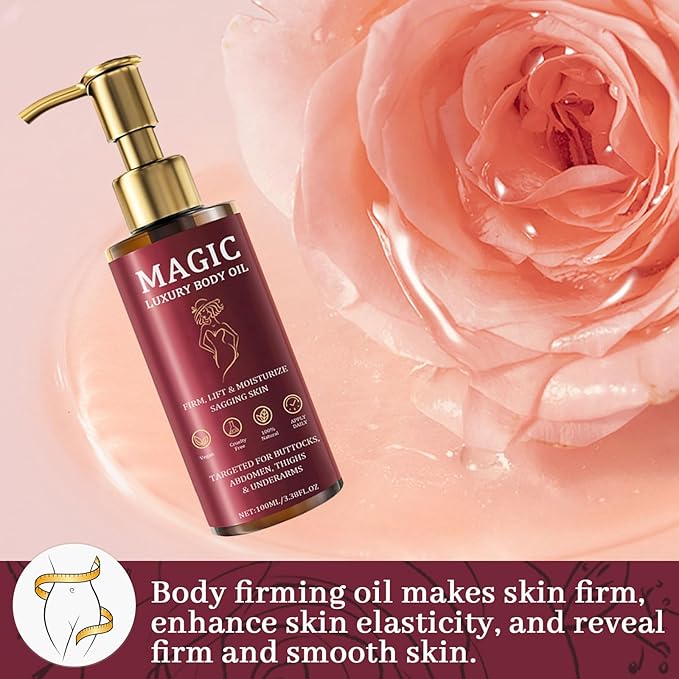 Magic Body Firming Oil, Luxury Body Oil for Crepe Skin, Tightening & Hydrating Body Oil After Shower with Vitamin E and Rosehip, Non-Greasy Body Serum Oil for Thighs, Arms, Chest, 100ML / 3.38 Fl Oz-Velvo Beauty