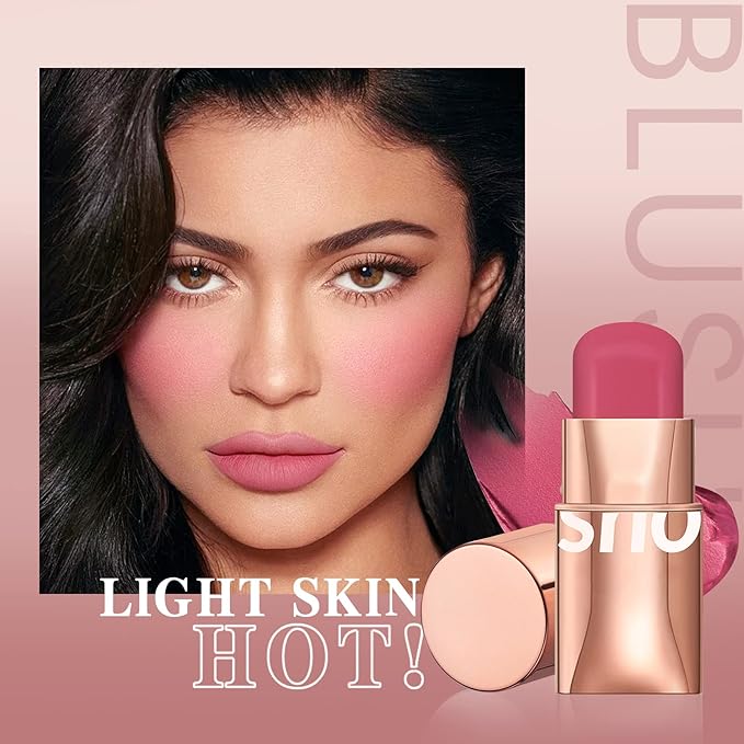 Cream Blush Stick for Cheeks Makeup, Waterproof Face Blush Stick Multi-Use Lip and Cheek Tint, Matte Finish Easy to Blend Lightweight Natural Cream Blusher Makeup for All Skin Tones-Cherry Pink-Velvo Beauty