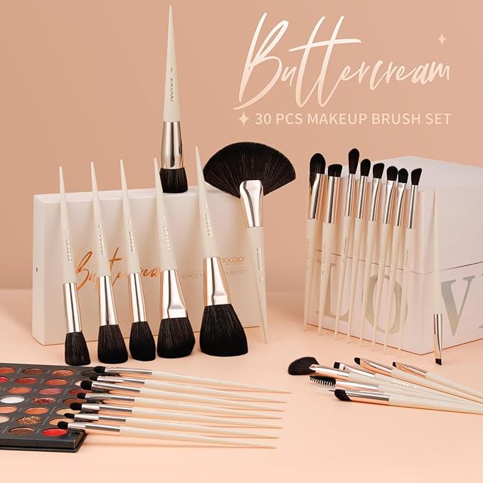 docolor Makeup Brushes Professional 30Pcs Make up Brushes Set Premium Synthetic Kabuki Foundation Blending Brush Face Powder Blush Concealers Eye Shadows Beige-Velvo Beauty