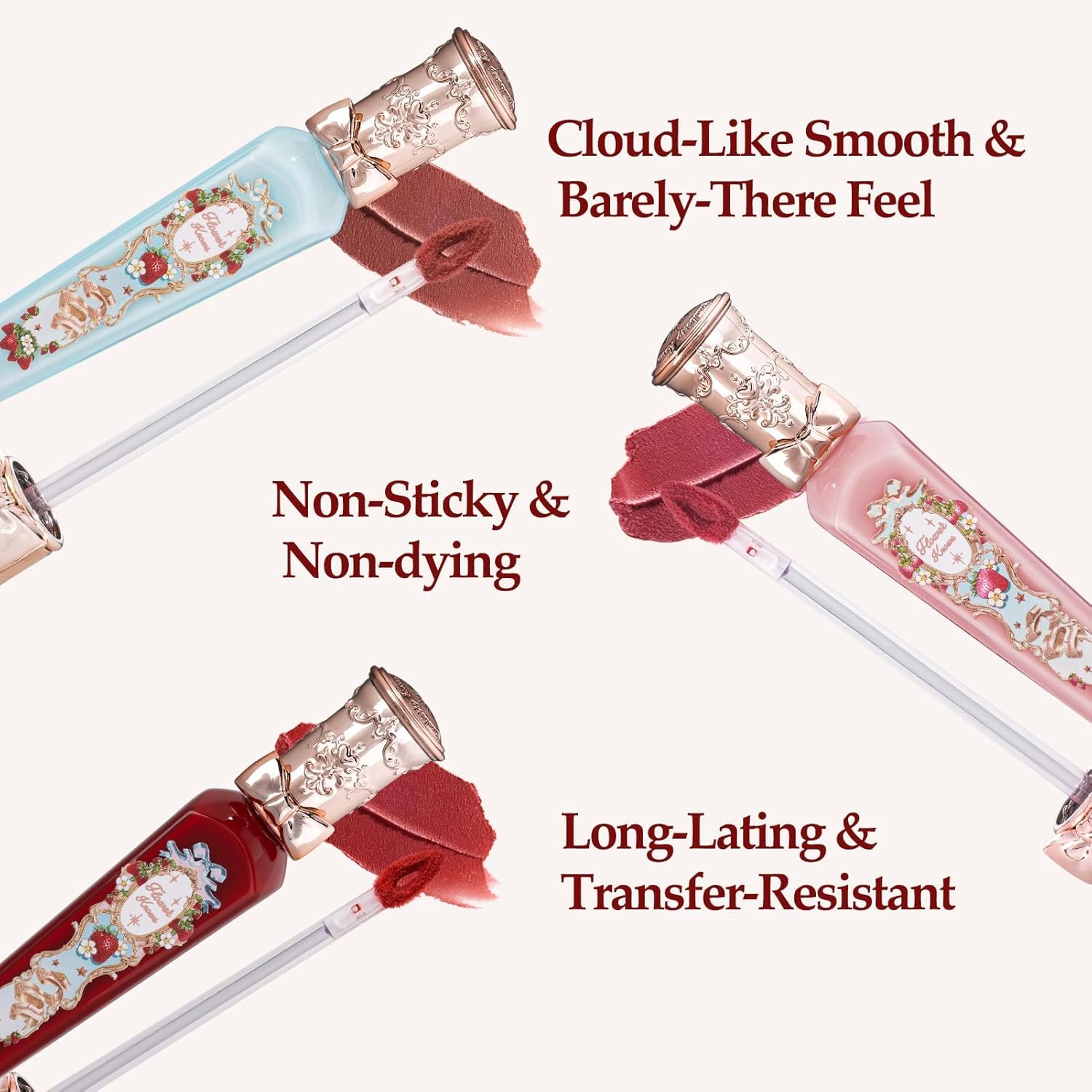 Flower Knows Strawberry Cupid Cake Lip Cream 3-Piece Set,V03+V06+V07 with Canvas Tote Bag & Hair Clip,Velvety Matte Liquid Lipsticks,Moisturizing Long Lasting Lip Stain for Girls & Wome-Velvo Beauty