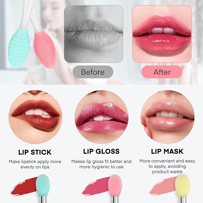 Unaone Lip Scrub Brush - 3 PCS Dual-ended Lip Scrubber Exfoliator and Silicone Lip Brush, 2-in-1 Silicone Lip Scrub Tool Lip Mask Applicator, Gentle Exfoliator & Applicator for Soft-Velvo Beauty
