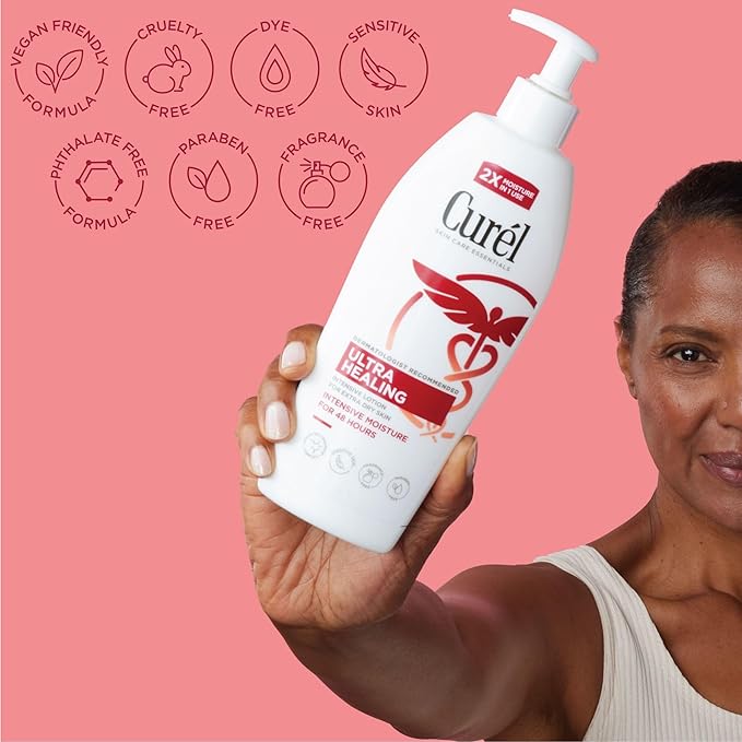 Curel Ultra Healing Intensive Fragrance-Free Lotion For Extra-Dry Skin, Dermatologist Recommended, Ideal for Sensitive Skin, Cruelty Free, Paraben Free, 20 Oz-Velvo Beauty
