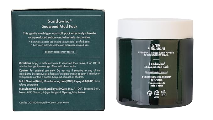 SKINCURE Vegan Seaweed Mud Mask, Korean skincare Blackhead Remover Clay Mask for Pore Cleansing with Kaolin & Bentonite, Oil Control & Gentle Exfoliation, 3.5oz-Velvo Beauty