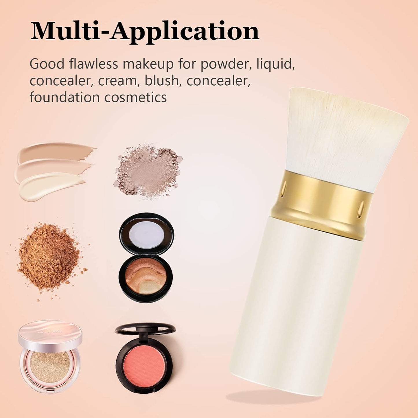Falliny Retractable Foundation Makeup Brushes, Travel Kabuki Powder Brush Portable Liquid Foundation Sunscreen Brush with Cover for Blending Liquid, Bronzer,Cream or Flawless Powder Cosmetics-Velvo Beauty