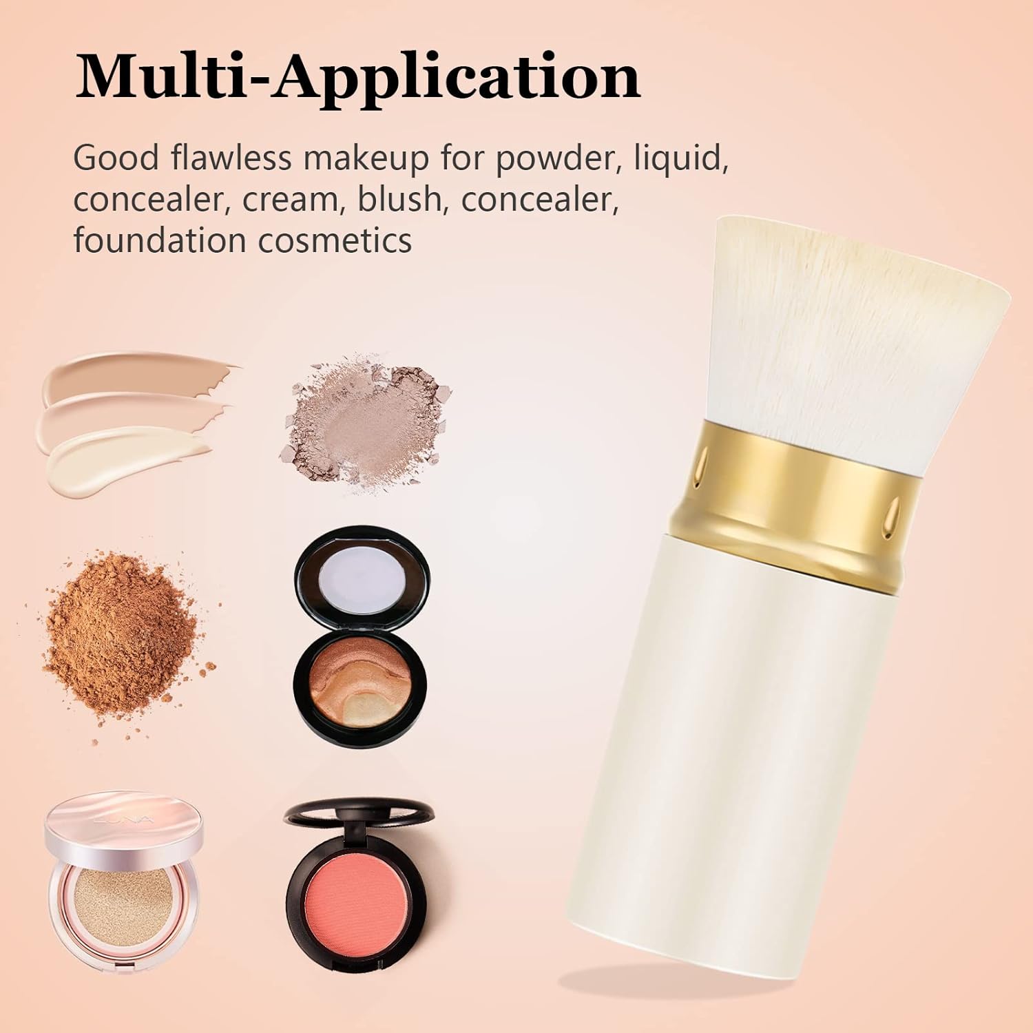 Falliny Retractable Foundation Makeup Brushes, Travel Kabuki Powder Brush Portable Liquid Foundation Sunscreen Brush with Cover for Blending Liquid, Bronzer,Cream or Flawless Powder Cosmetics-Velvo Beauty