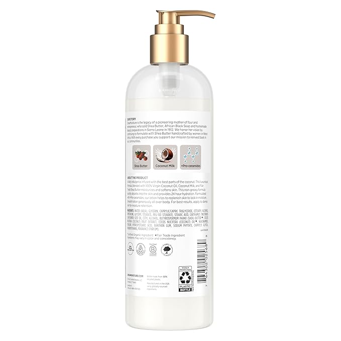 SheaMoisture Daily Hydration Body Lotion with 100% Virgin Coconut Oil, Shea Butter, Coconut Milk and Pro-Ceramides, Quickly Nourish & Soften Skin, 24H Moisturizing 16 oz-Velvo Beauty