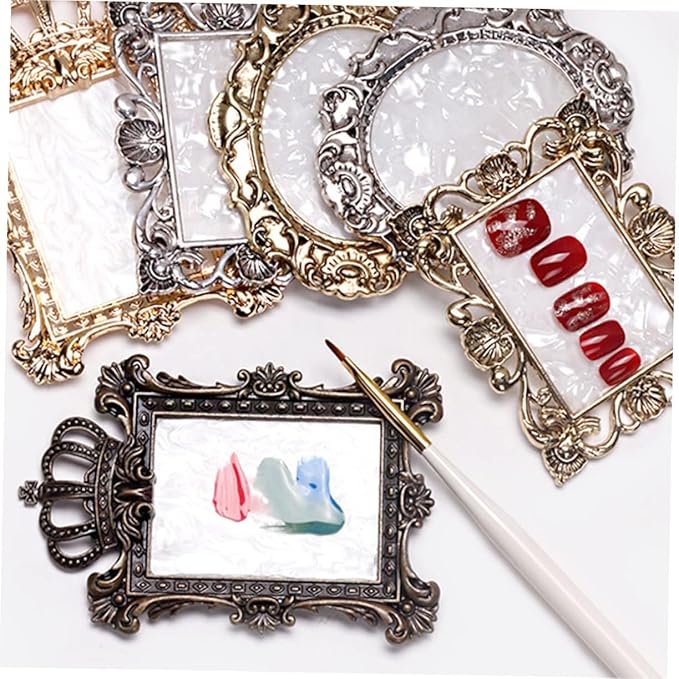 2 Pcs Nail Art Palette Nail Mixing Palette Polish Color Mixing Plate Golden Edge Nail Holder Display Board Heart Shape Cosmetic Mixing Tools (Gold)-Velvo Beauty