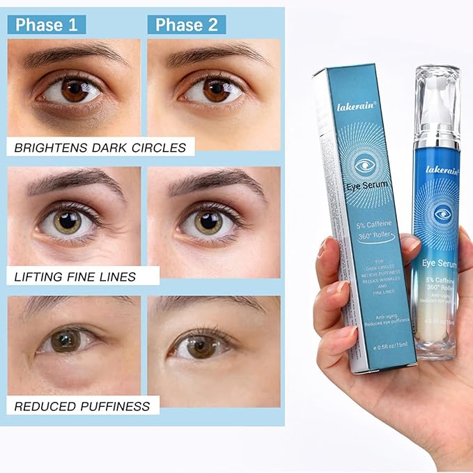 5% Caffeine Eye Serum,Caffeine Eye Cream with Massage Roller Ball,Under Eye Cream for Dark Circles,Puffiness,Under Eye Bags,Moisturizing Cream Eye Bags Fine Lines Wrinkle Treatment for Women and Men-Velvo Beauty