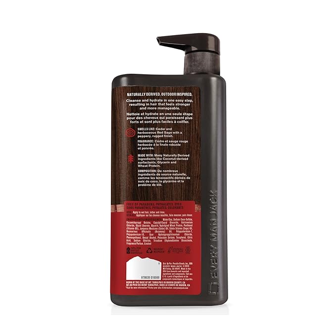 Every Man Jack 2-in-1 Daily Shampoo + Conditioner - Cedar and Red Sage | Nourishing For All Hair Types, Naturally Derived, Cruelty-Free Shampoo and Conditioner Set for Men | 24oz -1 Bottle-Velvo Beauty