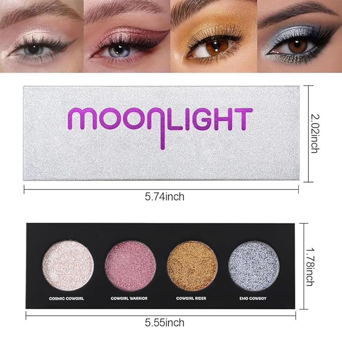 Shiny Shimmer Highlight Eye shadow Palette 4 Colors, Cosmetics Shimmer Eyeshadow Palette, Cruelty-Free and Vegan Formula, Glitter Shimmer Eyeshadow for Professional Makeup Kit (B#), Sparkly02-Velvo Beauty