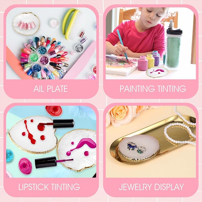 2pcs Resin Nail Art Palette Nail Painting Mixed Color Palette Gold Edge Round Makeup Holder Heart Shape Nail Polish Plate Cosmetic Mixing Tools Nail Gel Display Board-Velvo Beauty