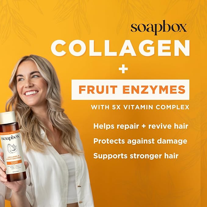 Soapbox Collagen Shampoo & Conditioner, For Dry, Fine or Thin Hair, Strengthening with Collagen & Peptides for Fuller Looking Hair, 16oz Each (Pack of 2)-Velvo Beauty