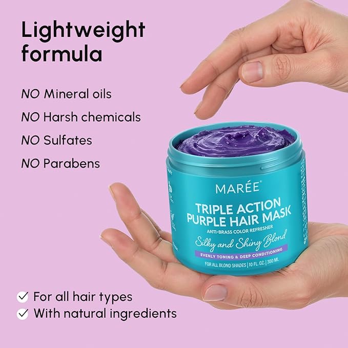 MAREE Purple Hair Mask - Toner for Blonde Hair - Purple Conditioner for Color Treated - Brassy, Bleached, Highlighted, Platinum, Ash and Silver - with Keratin – Matizador Para Cabello Rubio-Velvo Beauty