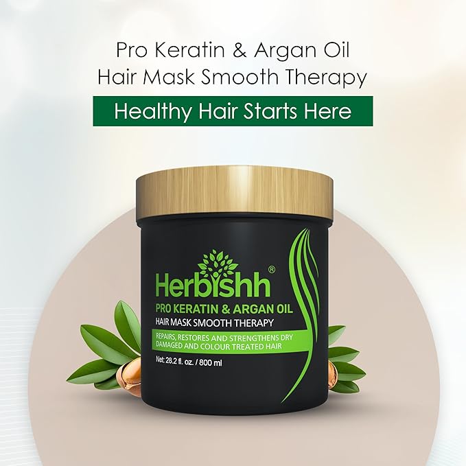 Herbishh Argan Hair Mask-Deep Conditioning & Hydration For Healthier Looking Hair- for very Dry, Weak, Stressed Out Hair, No Sulphates, No Parabens (800ML)-Velvo Beauty