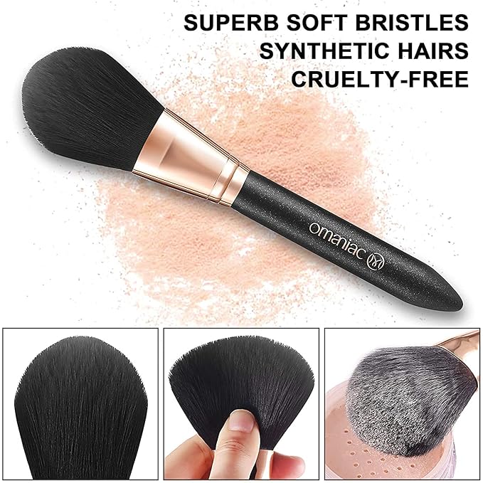 OMANIAC Makeup Brush Set Professional, 12 Pearlescent Wood Handle Makeup Brushes, Premium Cruelty-Free Synthetic Fiber Hair, Travel Make up Brushes Set with Case (Black).-Velvo Beauty