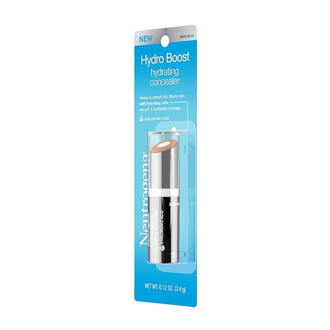 Neutrogena Hydro Boost Hydrating Concealer Stick for Dry Skin, Oil-Free, Lightweight, Non-Greasy and Non-Comedogenic Cover-Up Makeup with Hyaluronic Acid, 40 Medium, 0.12 Oz-Velvo Beauty