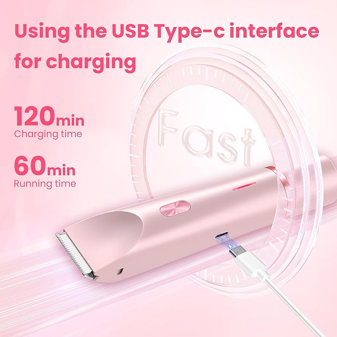 Bikini Trimmer for Women-2 in 1 Dual Head Electric Razors,USB Rechargeable Bikini Electric Shaver,IPX7 Waterproof Dry & Wet Use Body Hair Trimmer and Facial Hair Remover for Underarm Leg Body,Pink-Velvo Beauty